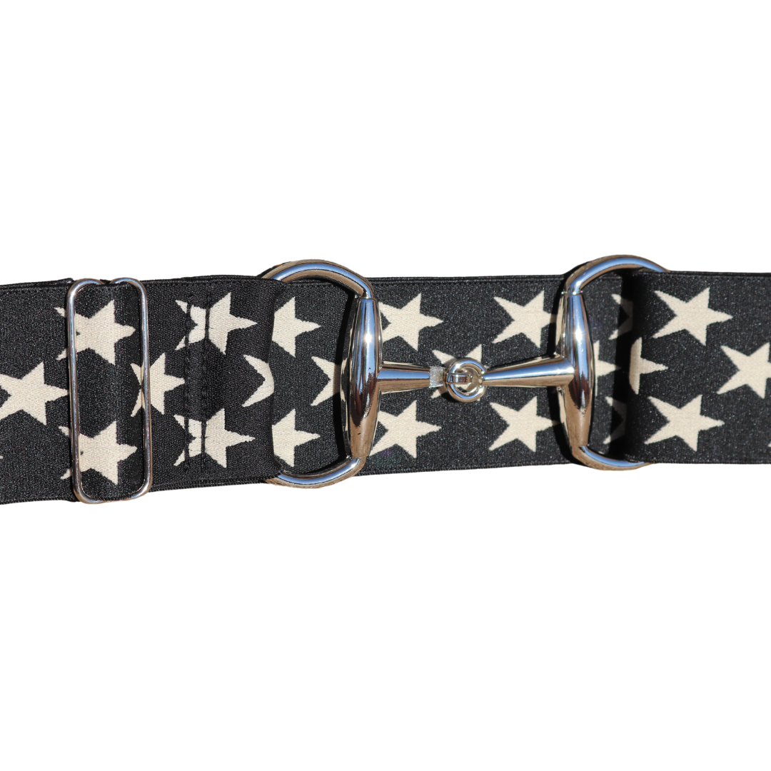 Divine Equestrian Snaffle Comfort Fit Belt - Black with Cream Stars (2" wide)