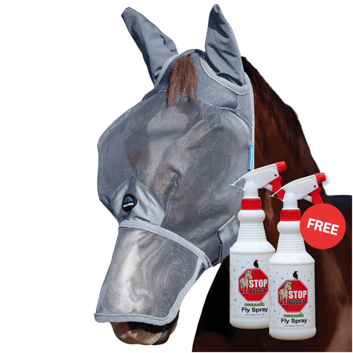 WeatherBeeta Comfitec Durable Mesh Fly Mask with Ears & Nose with Free Fly Spray