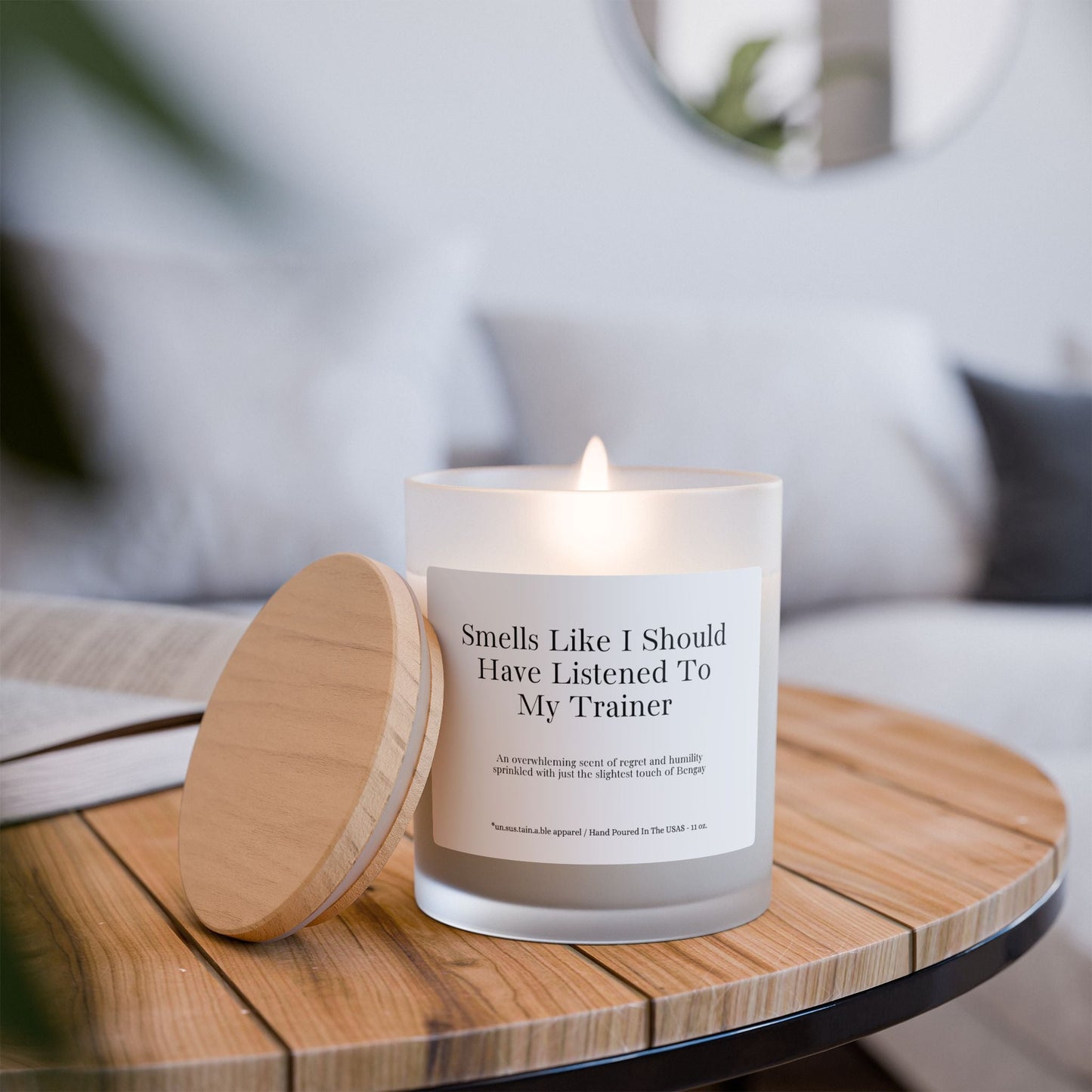 Unsustainable Apparel Frosted Glass Candle - Listened To Trainer