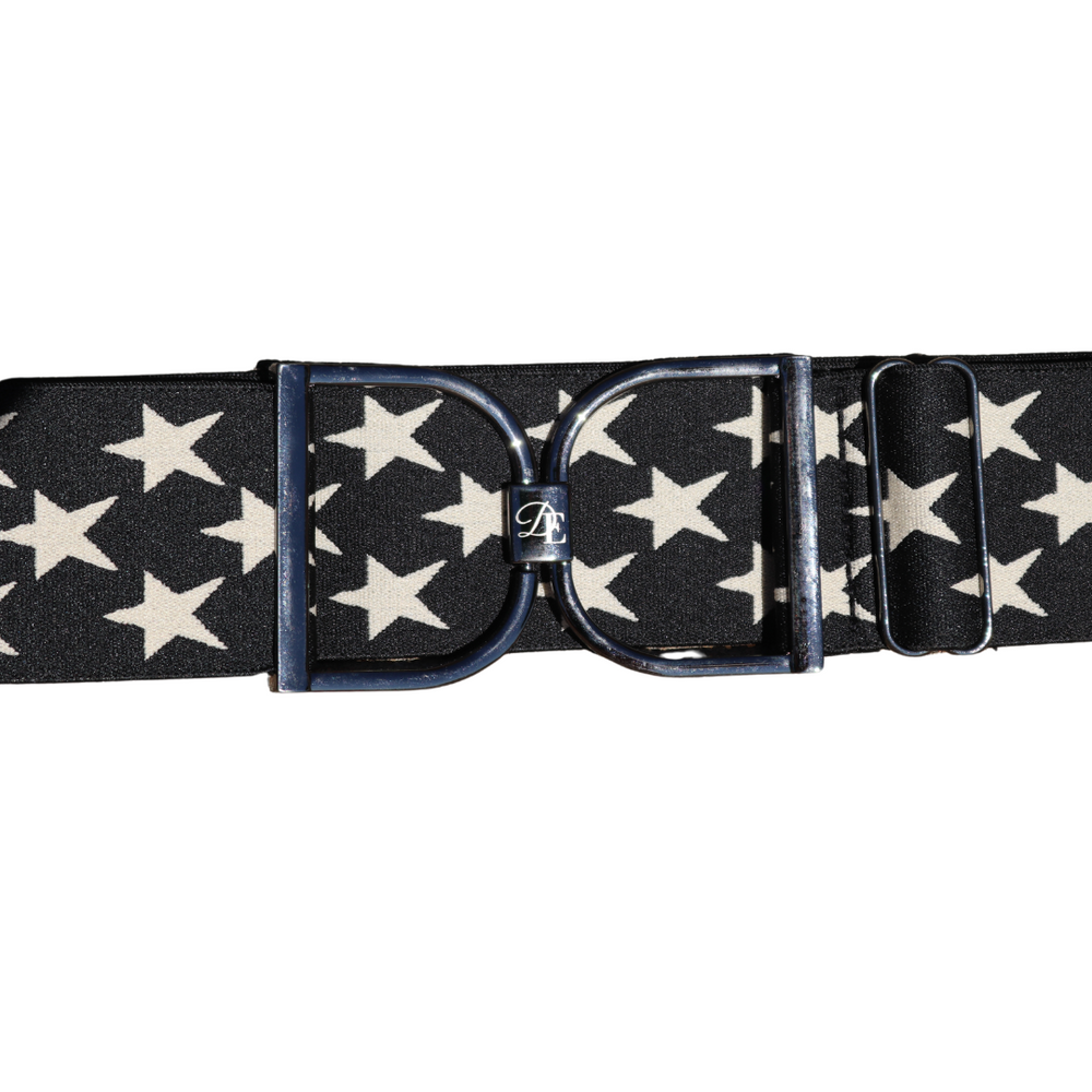 Divine Equestrian Snaffle Comfort Fit Belt - Black with Cream Stars (2" wide)