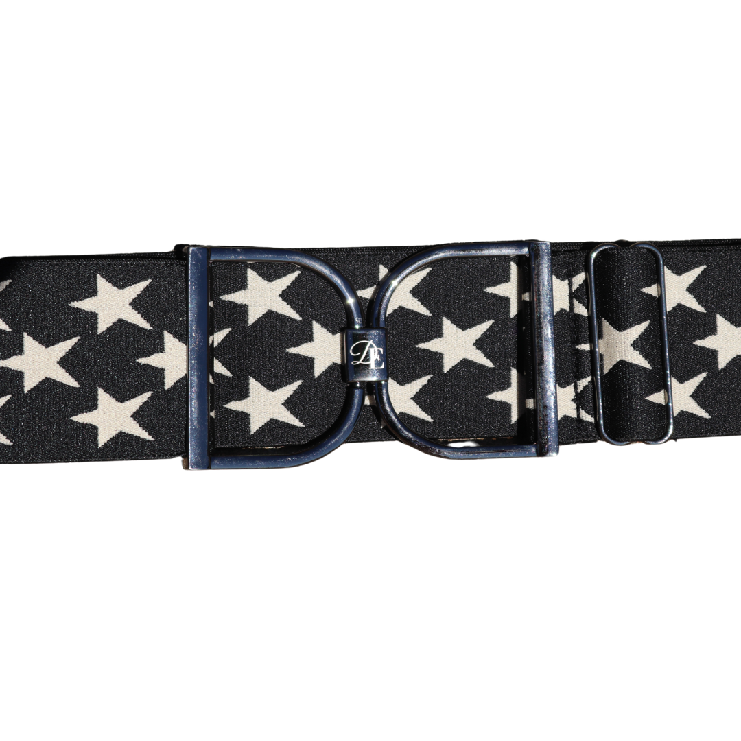 Divine Equestrian Snaffle Comfort Fit Belt - Black with Cream Stars (2" wide)