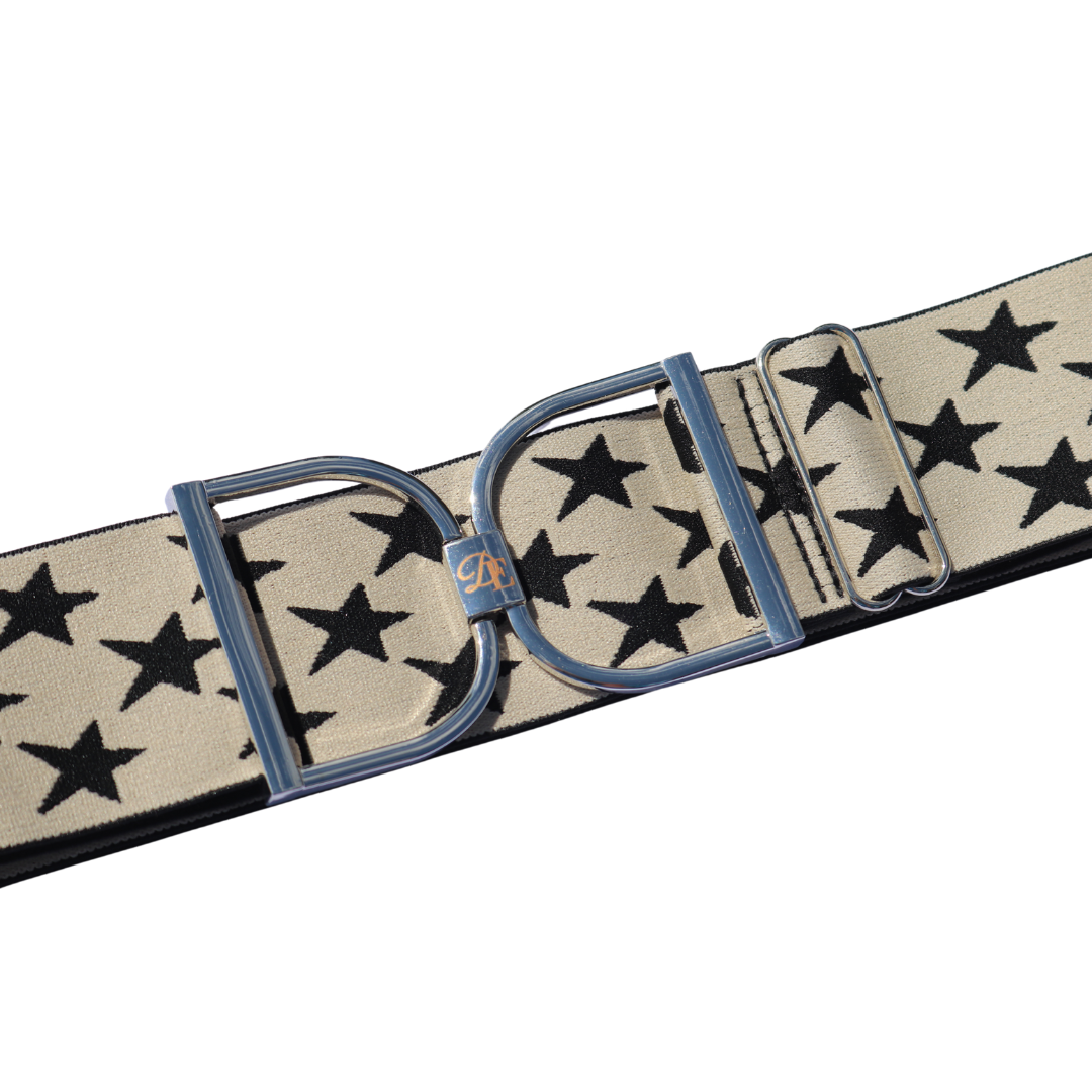Divine Equestrian Snaffle Comfort Fit Belt - Cream with Black Stars (2" wide)