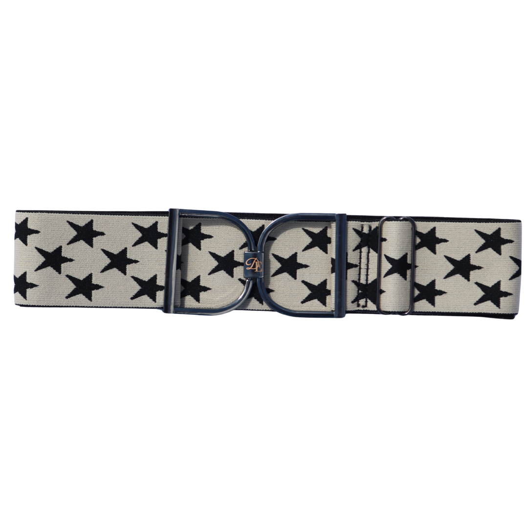 Divine Equestrian Snaffle Comfort Fit Belt - Cream with Black Stars (2" wide)