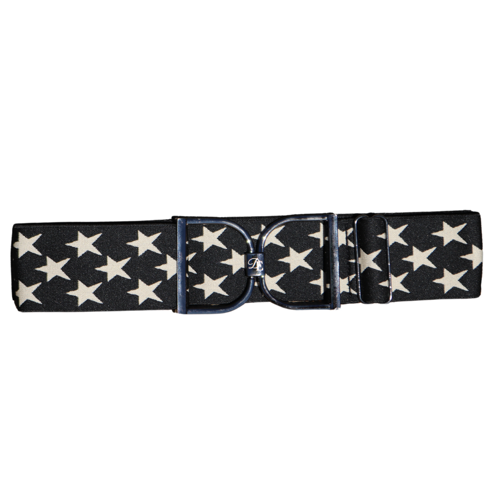 Divine Equestrian Snaffle Comfort Fit Belt - Black with Cream Stars (2" wide)