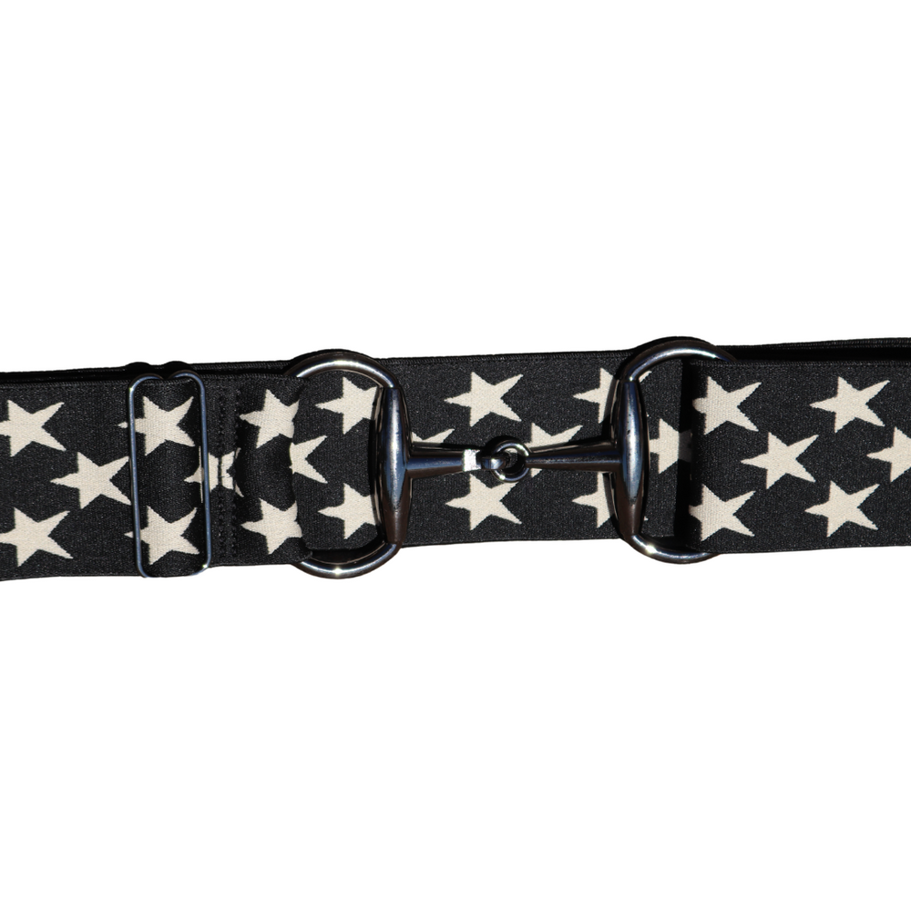 Divine Equestrian Snaffle Comfort Fit Belt - Black with Cream Stars (2" wide)