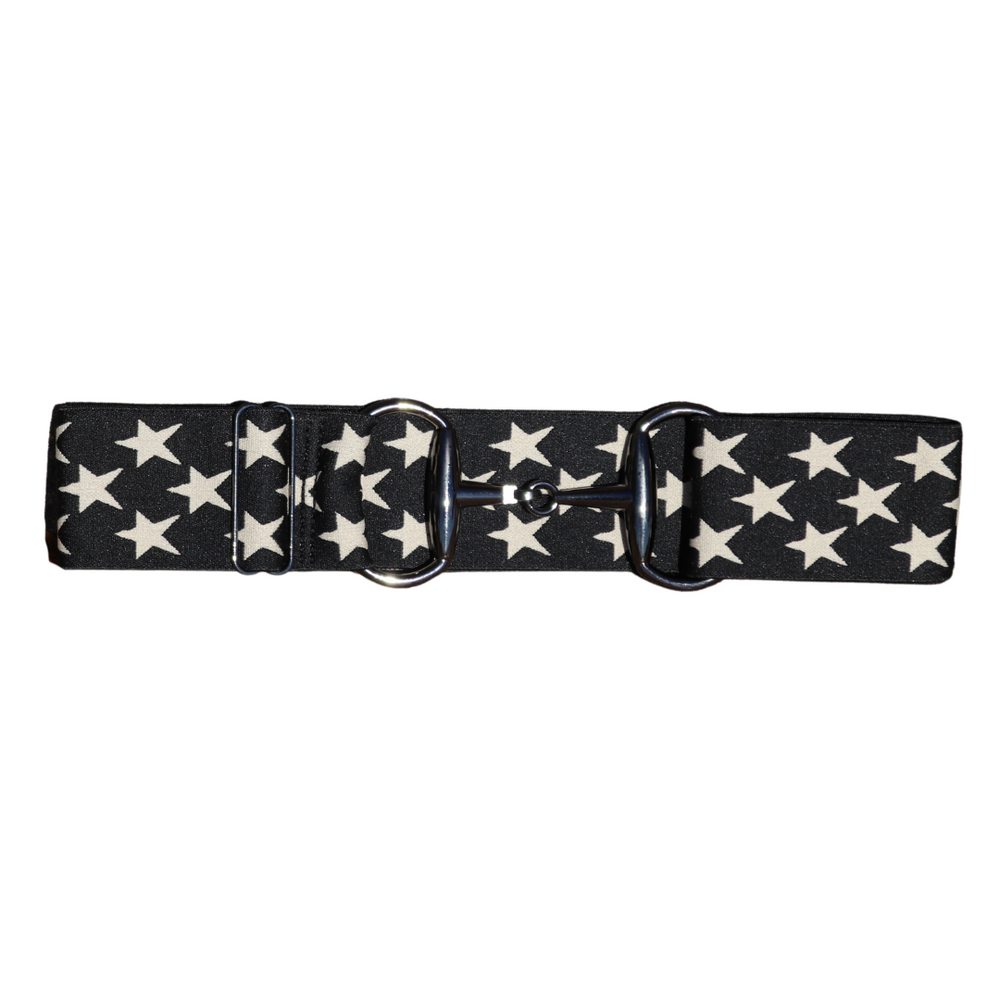 Divine Equestrian Snaffle Comfort Fit Belt - Black with Cream Stars (2" wide)