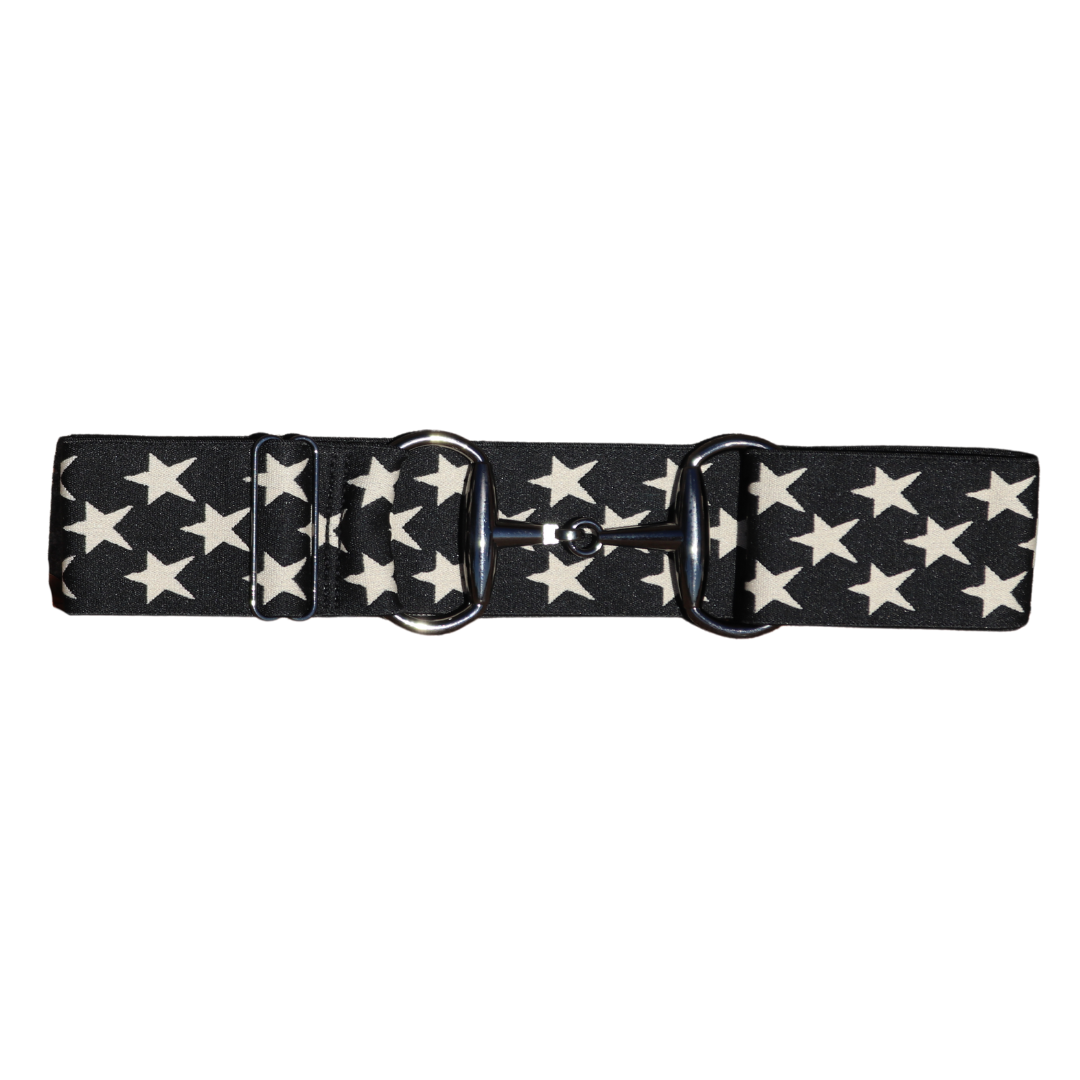 Divine Equestrian Snaffle Comfort Fit Belt - Black with Cream Stars (2" wide)