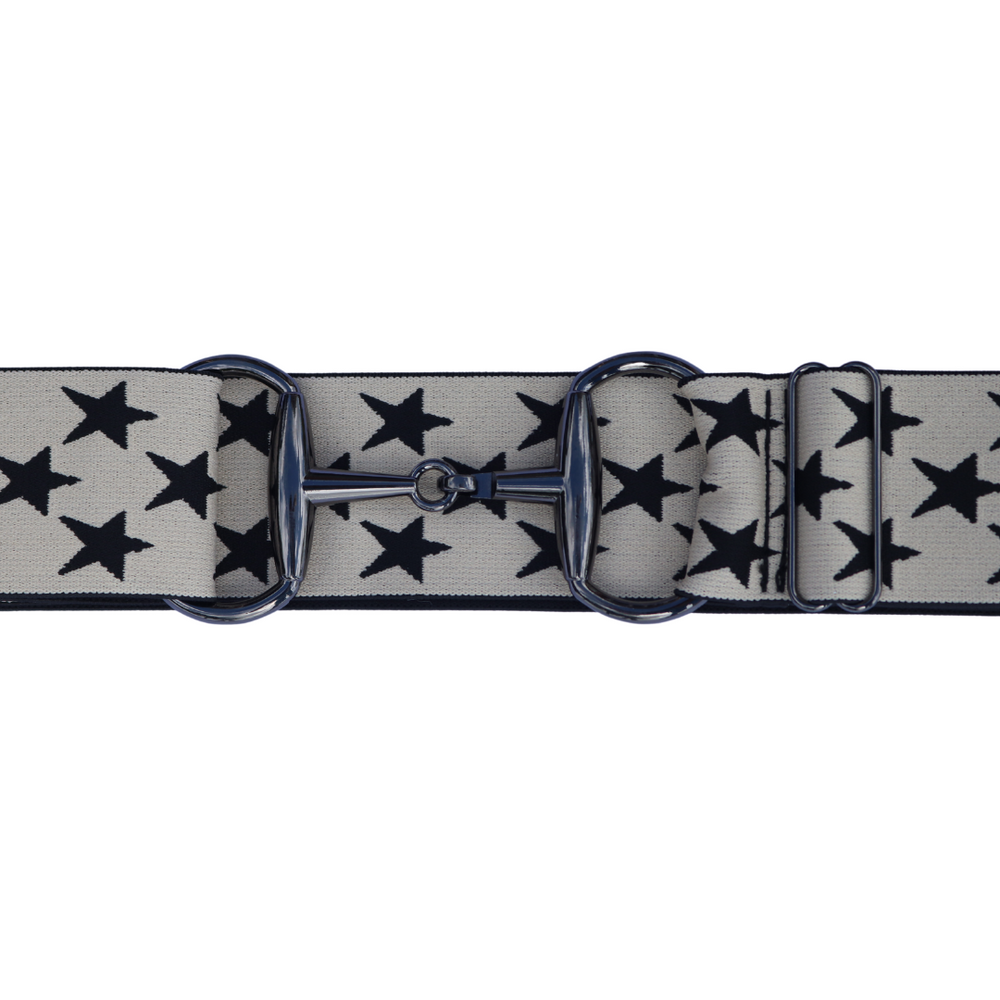 Divine Equestrian Snaffle Comfort Fit Belt - Cream with Black Stars (2" wide)