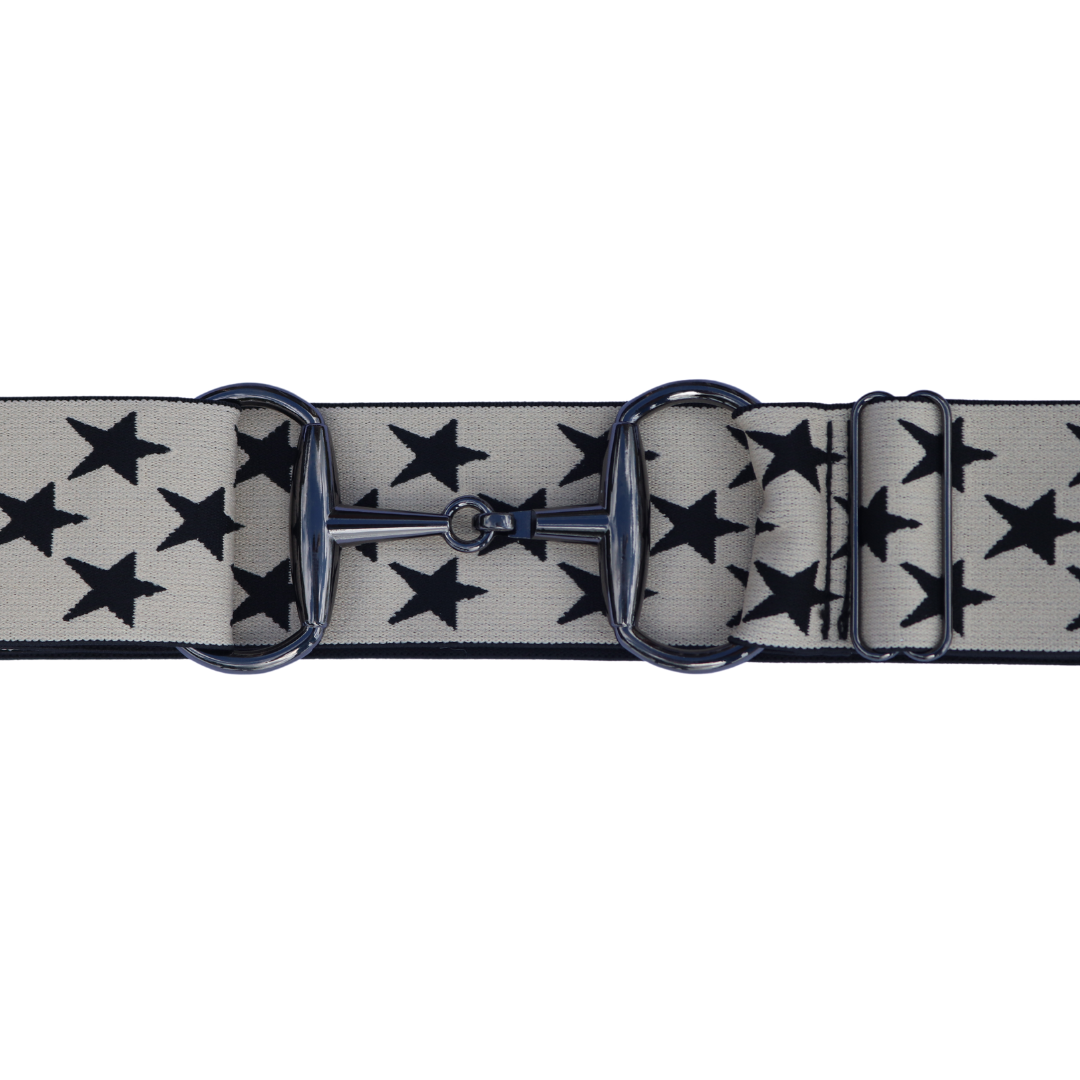 Divine Equestrian Snaffle Comfort Fit Belt - Cream with Black Stars (2" wide)