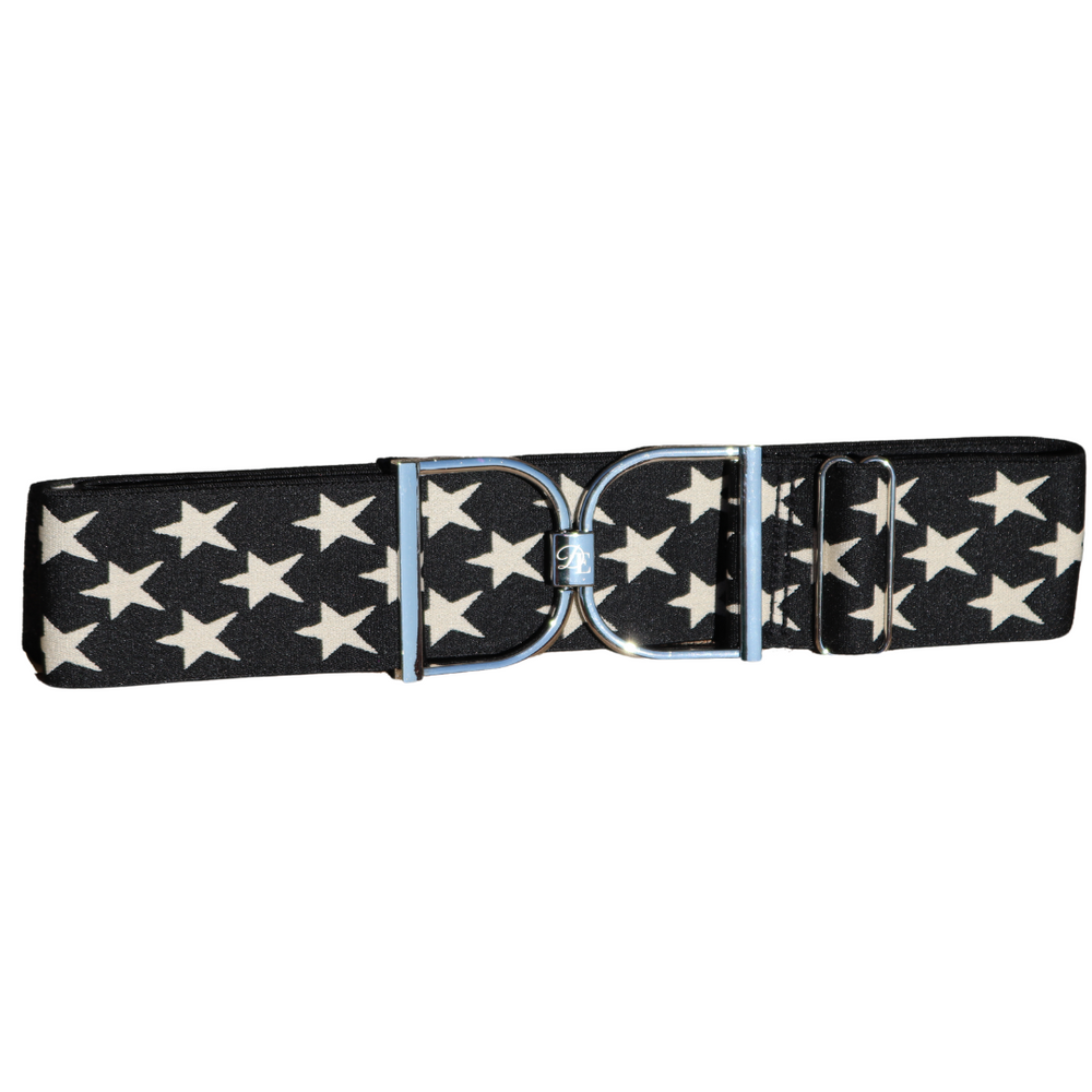 Divine Equestrian Snaffle Comfort Fit Belt - Black with Cream Stars (2" wide)