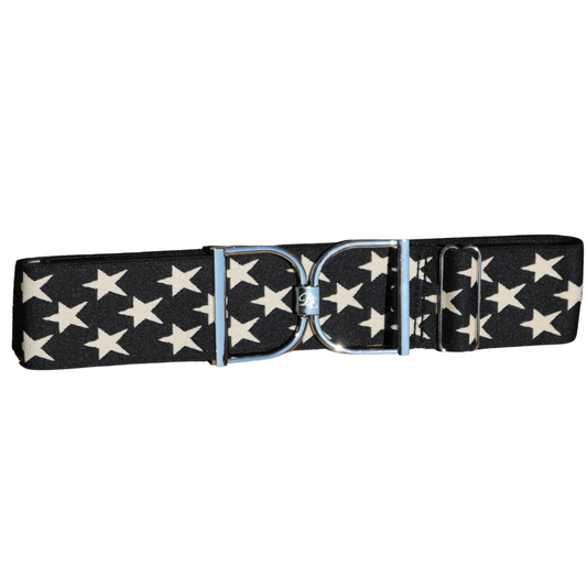 Divine Equestrian Snaffle Comfort Fit Belt - Black with Cream Stars (2" wide)