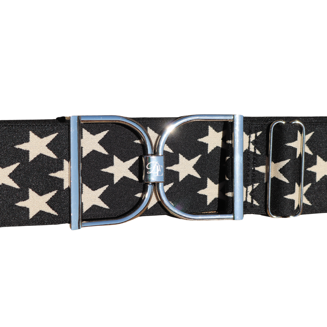 Divine Equestrian Snaffle Comfort Fit Belt - Black with Cream Stars (2" wide)