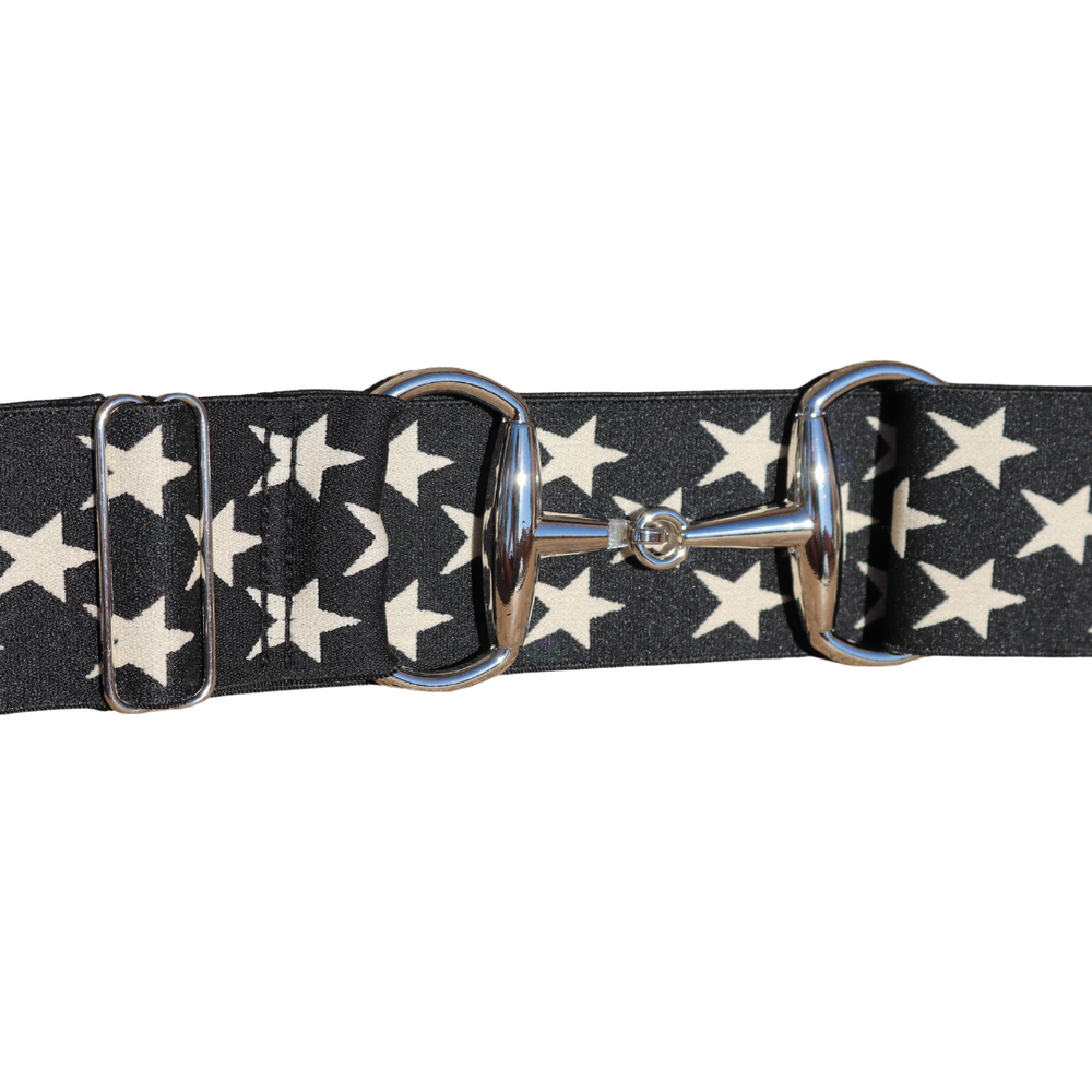 Divine Equestrian Snaffle Comfort Fit Belt - Black with Cream Stars (2" wide)