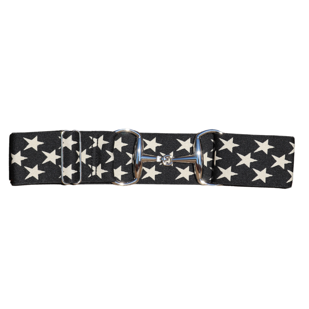 Divine Equestrian Snaffle Comfort Fit Belt - Black with Cream Stars (2" wide)