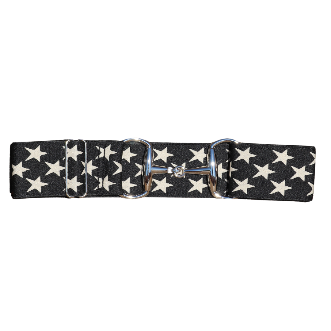 Divine Equestrian Snaffle Comfort Fit Belt - Black with Cream Stars (2" wide)