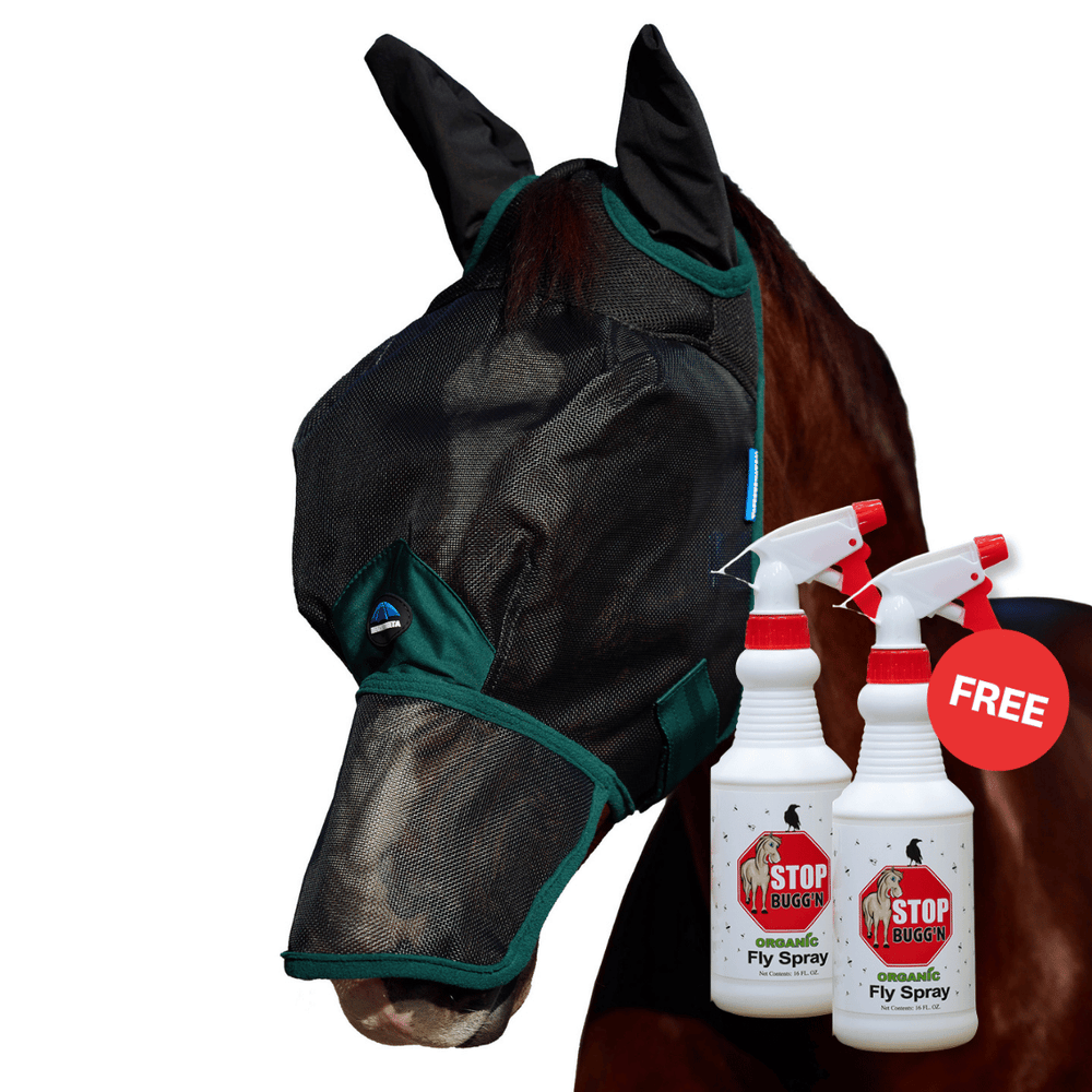 WeatherBeeta Comfitec Durable Mesh Fly Mask with Ears & Nose with Free Fly Spray