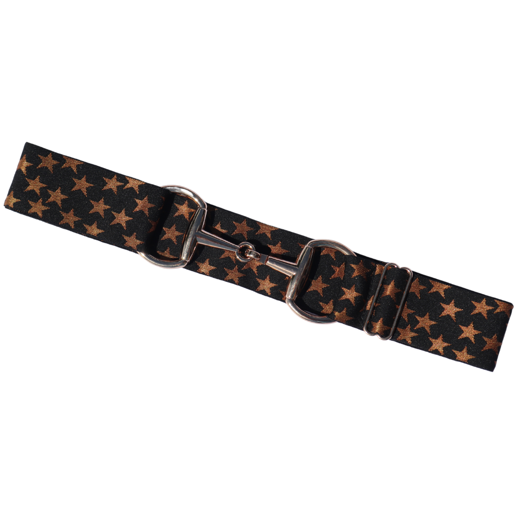 Divine Equestrian Snaffle Comfort Fit Belt - Black with Gold Stars