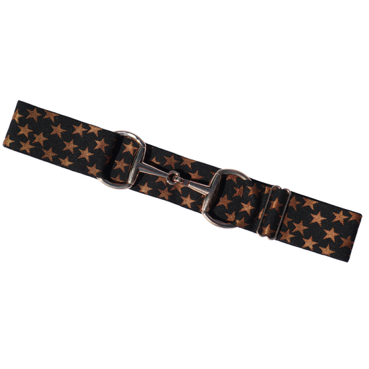 Divine Equestrian Snaffle Comfort Fit Belt - Black with Gold Stars