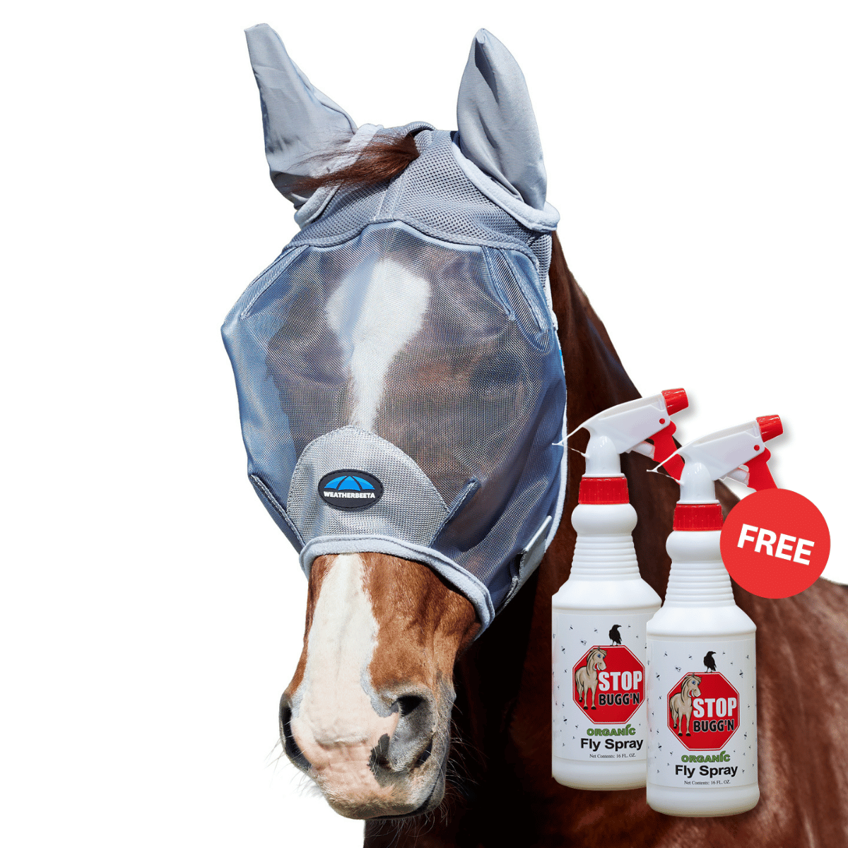 WeatherBeeta Comfitec Durable Mesh Fly Mask with Ears with Free Fly Spray