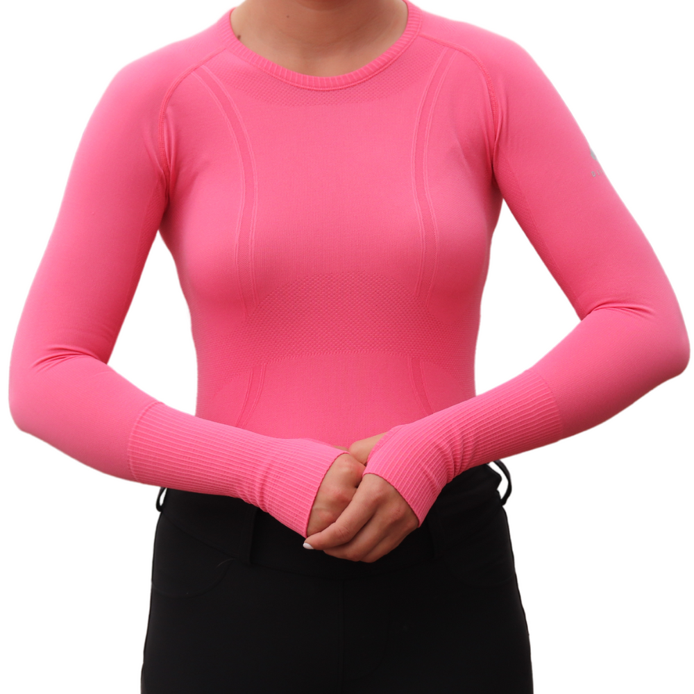 Divine Equestrian Chic Athletic Long Sleeve Shirt - Flamingo Pink