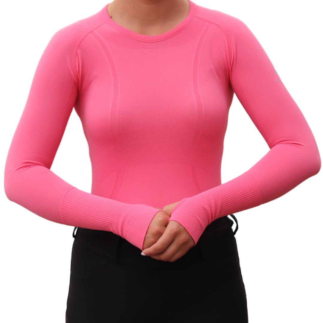Divine Equestrian Chic Athletic Long Sleeve Shirt - Flamingo Pink