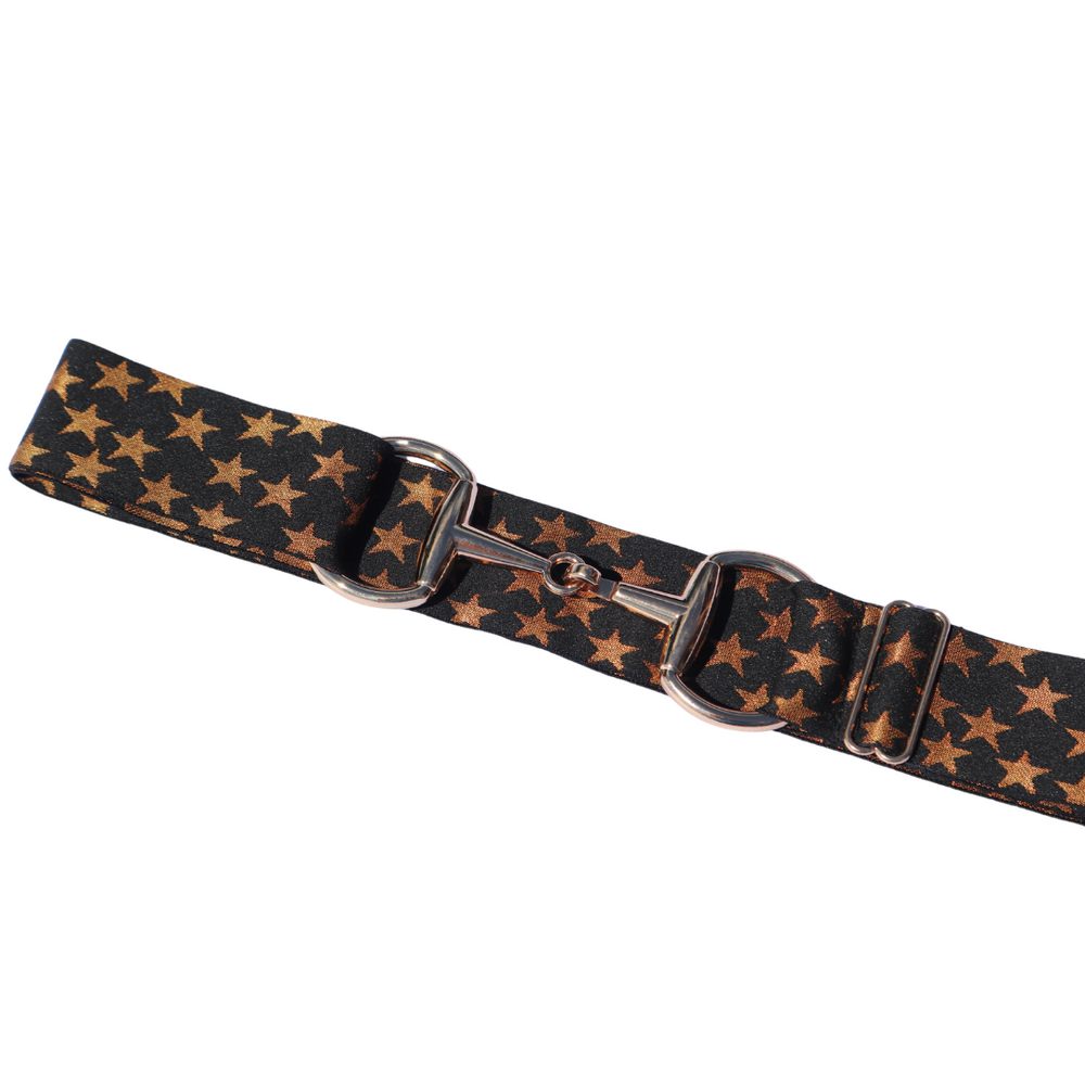 Divine Equestrian Snaffle Comfort Fit Belt - Black with Gold Stars