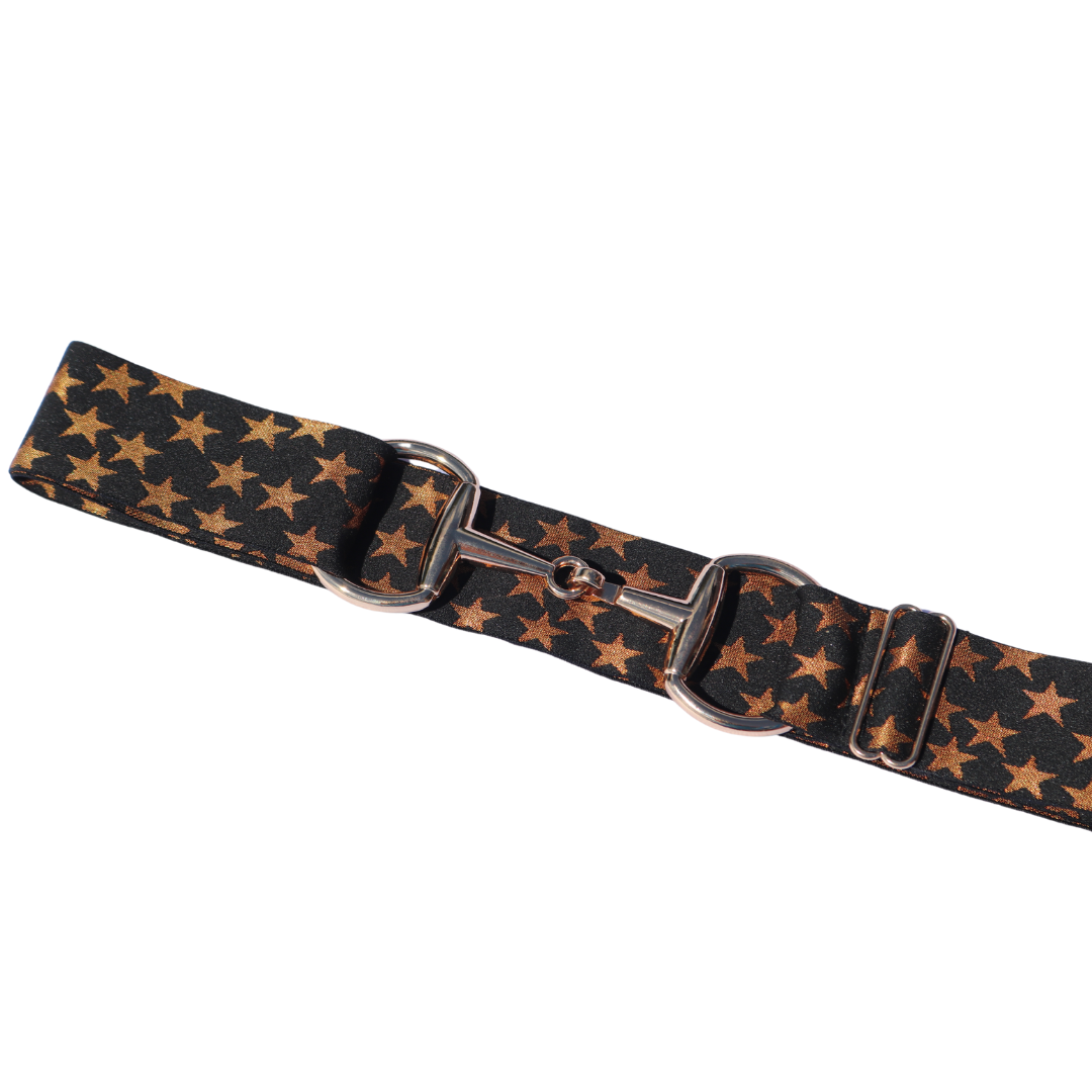 Divine Equestrian Snaffle Comfort Fit Belt - Black with Gold Stars