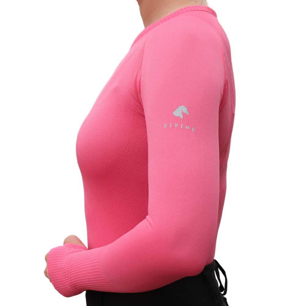 Divine Equestrian Chic Athletic Long Sleeve Shirt - Flamingo Pink