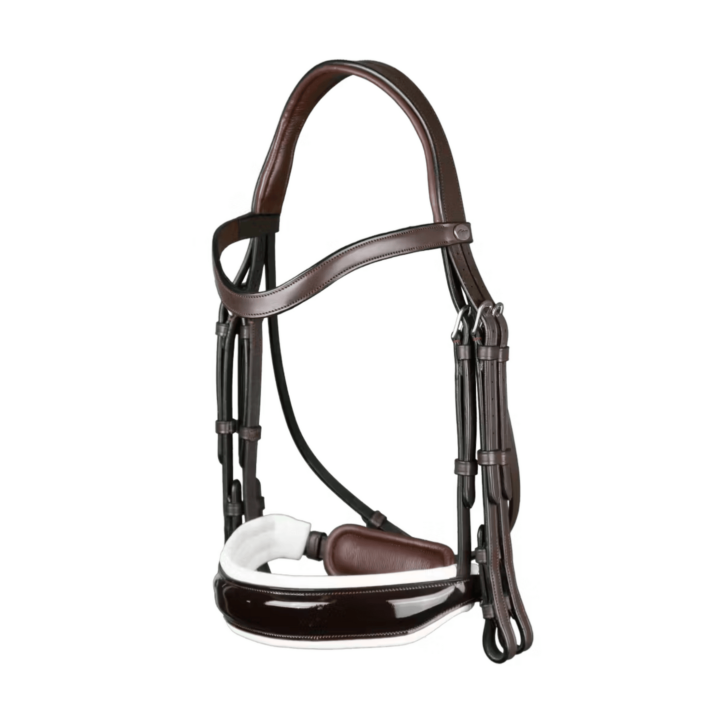 Dy'on Patent Large Crank Noseband with White Padding Double Bridle