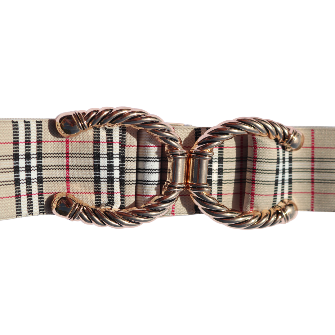 Divine Equestrian Snaffle Comfort Fit Belt - "Burberry" Tan Plaid (2" wide)