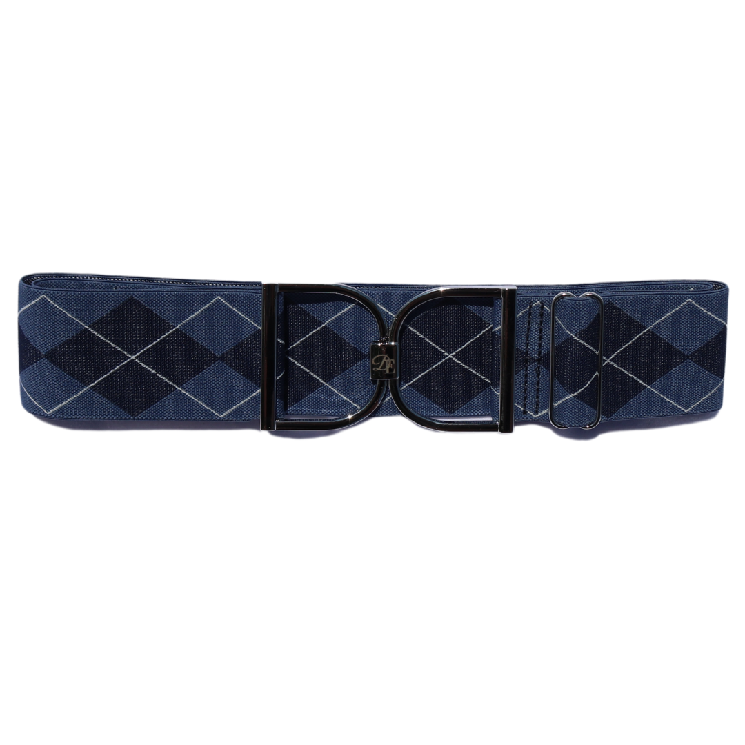 Divine Equestrian Snaffle Comfort Fit Belt - Blue Argyle