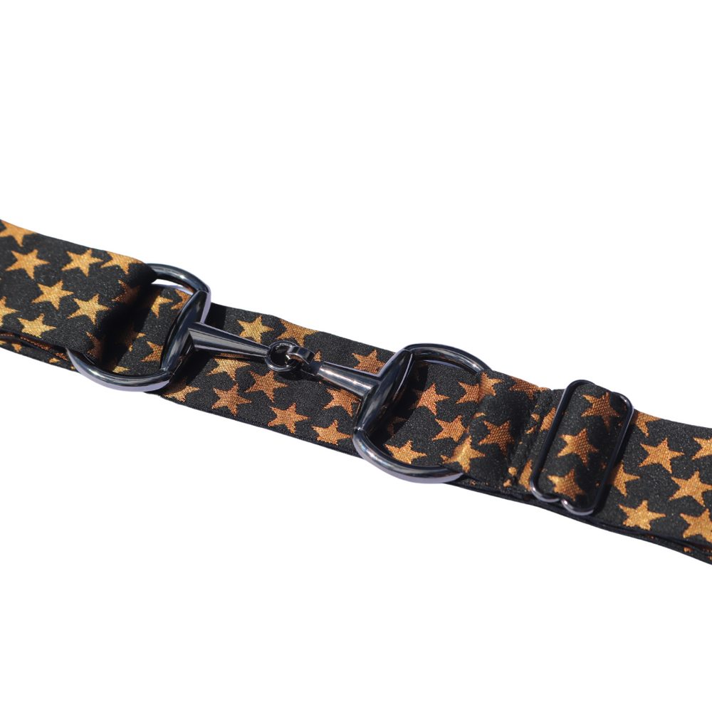 Divine Equestrian Snaffle Comfort Fit Belt - Black with Gold Stars