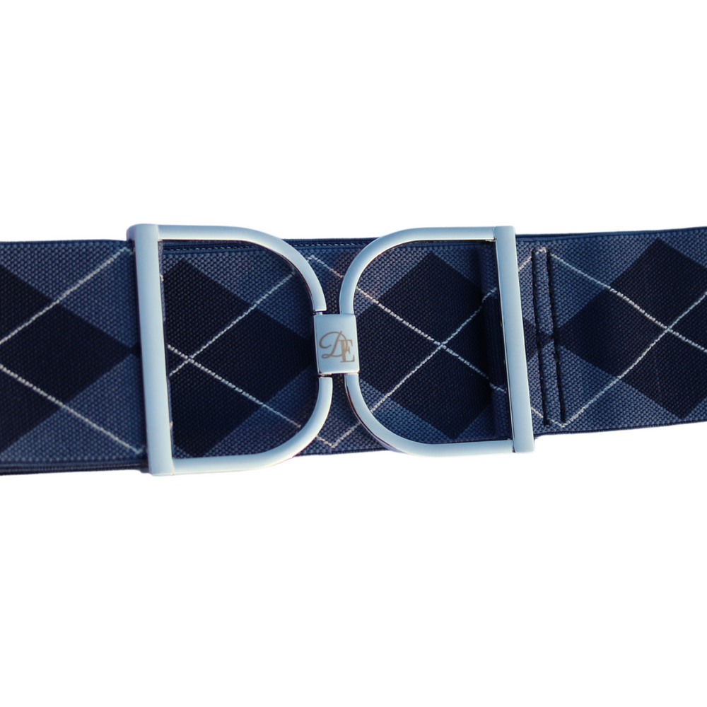 Divine Equestrian Snaffle Comfort Fit Belt - Blue Argyle