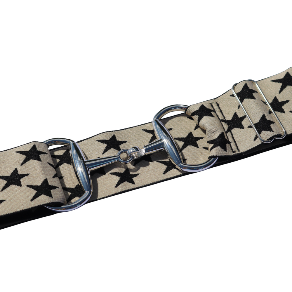 Divine Equestrian Snaffle Comfort Fit Belt - Cream with Black Stars (2" wide)