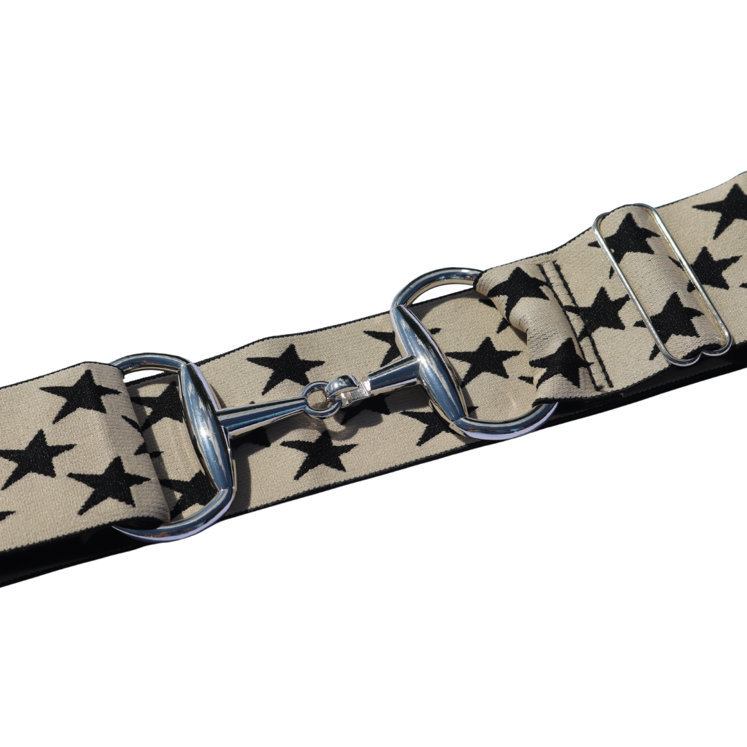 Divine Equestrian Snaffle Comfort Fit Belt - Cream with Black Stars (2" wide)