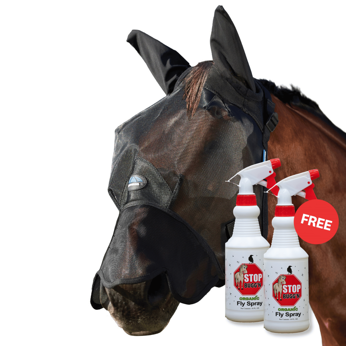 Weatherbeeta Comfitec Insect Guard Fly Mask with Ears and Nose with Free Fly Spray