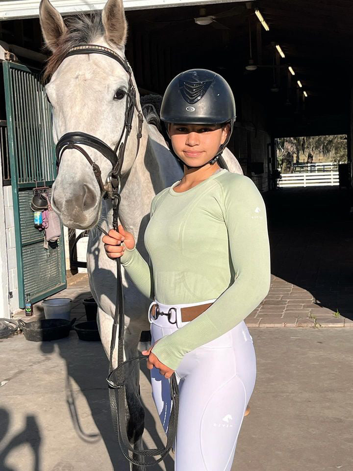 Divine Equestrian Chic Athletic Long Sleeve Shirt - Mint Green