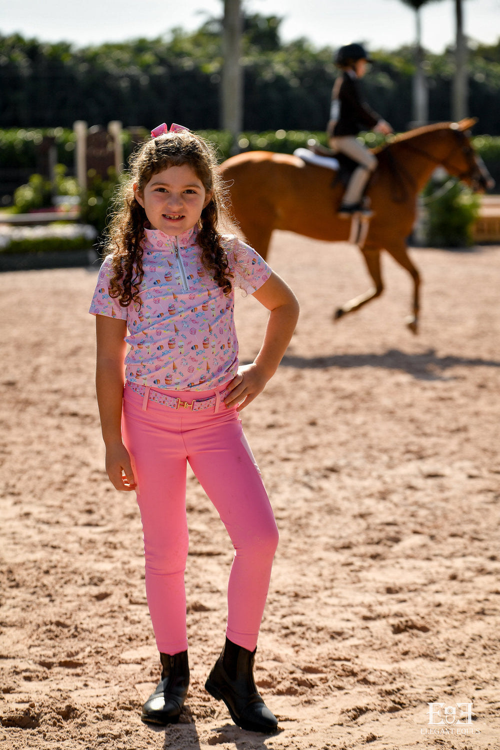 Belle and Bow Riding Tights Black, Pink