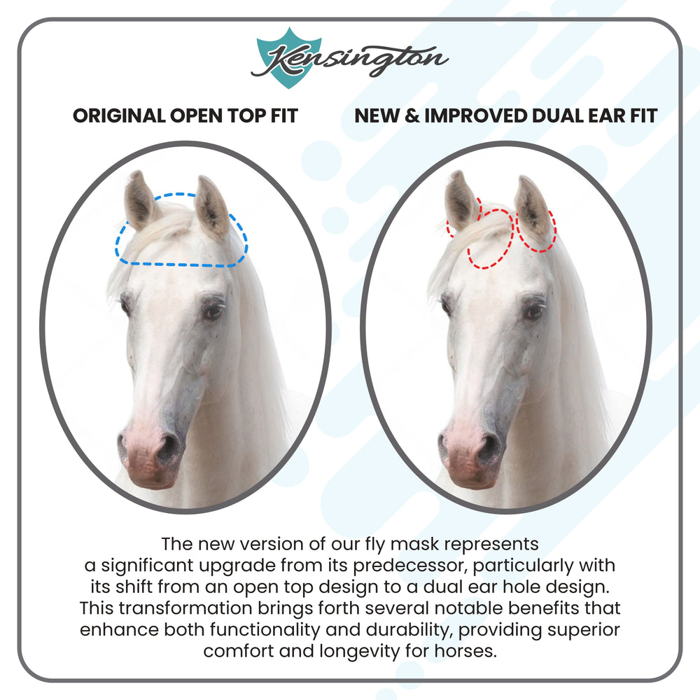 Kensington Fly Mask with Web Trim - Dual Ear Opening - 73% UV Blocking