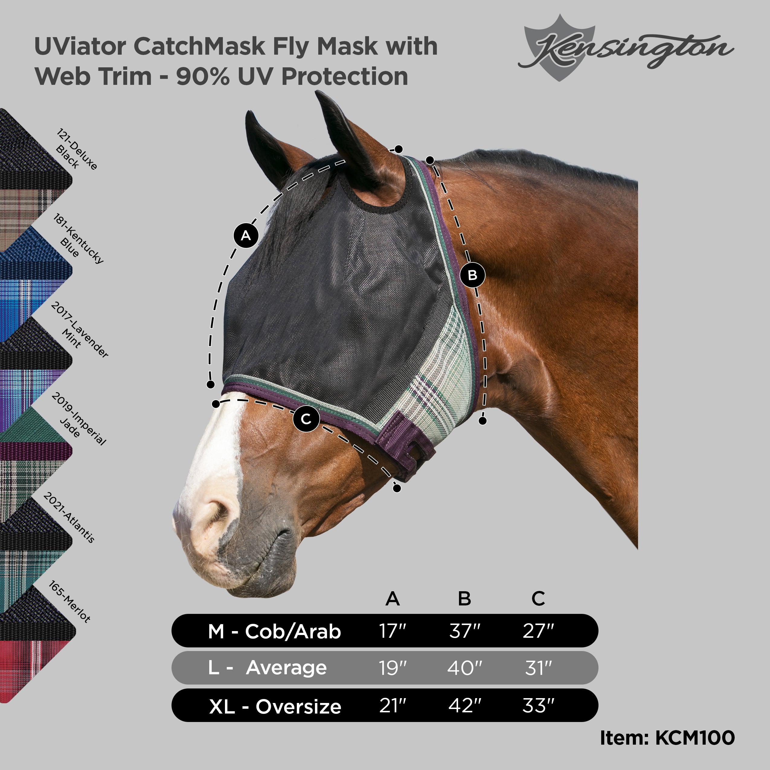 Kensington UViator CatchMask Fliegenmaske Für Pferde – Mit 90% UV-Schutz, Weichen Netohren & Abnehmbarer Nase, Größe M