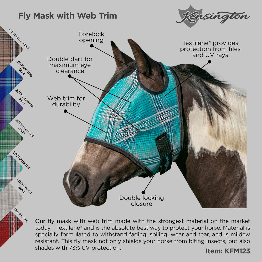 Kensington Fly Mask with Web Trim - Dual Ear Opening - 73% UV Blocking