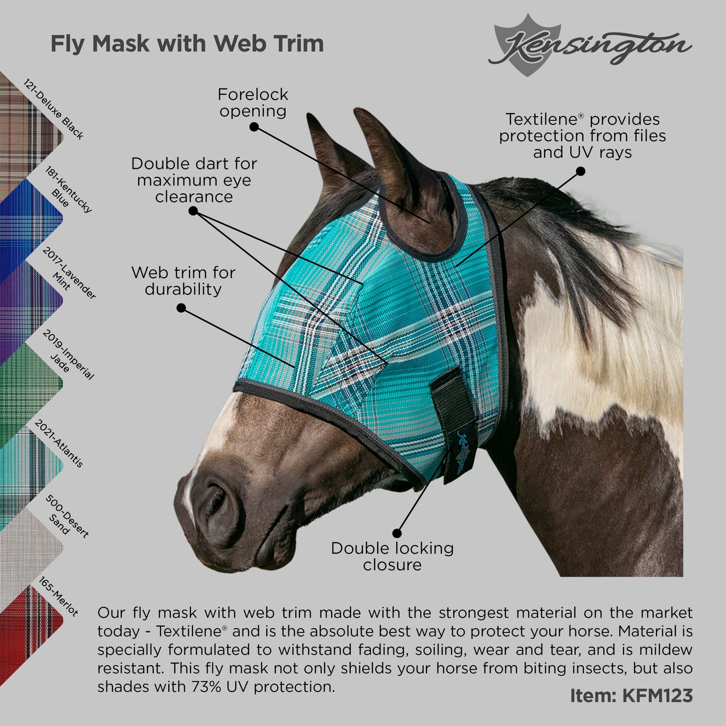 Kensington Fly Mask with Web Trim - Dual Ear Opening - 73% UV Blocking