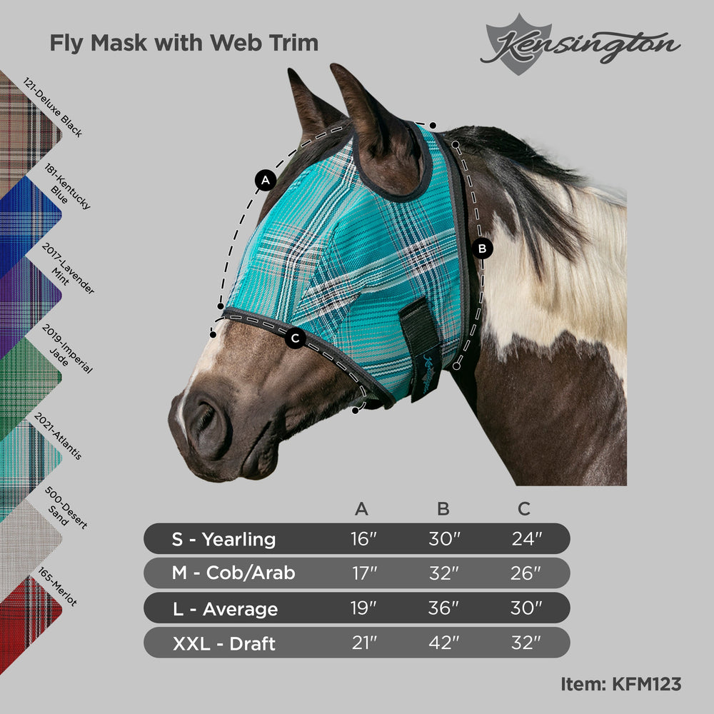 Kensington Fly Mask with Web Trim - Dual Ear Opening - 73% UV Blocking