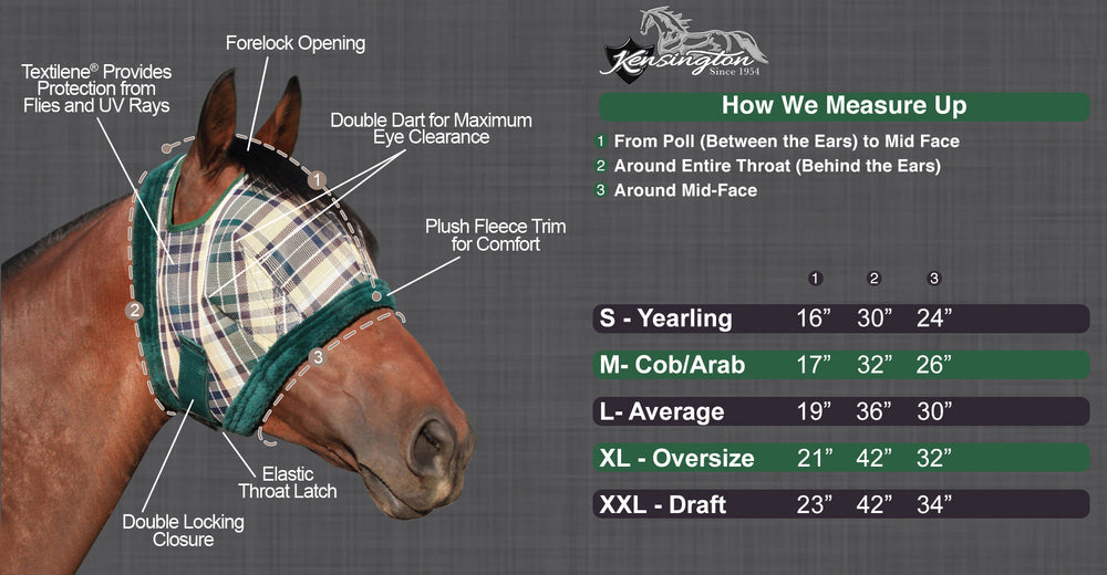 Kensington Draft Fly Mask with Fleece Trim - Open Ear Design with Forelock Freedom