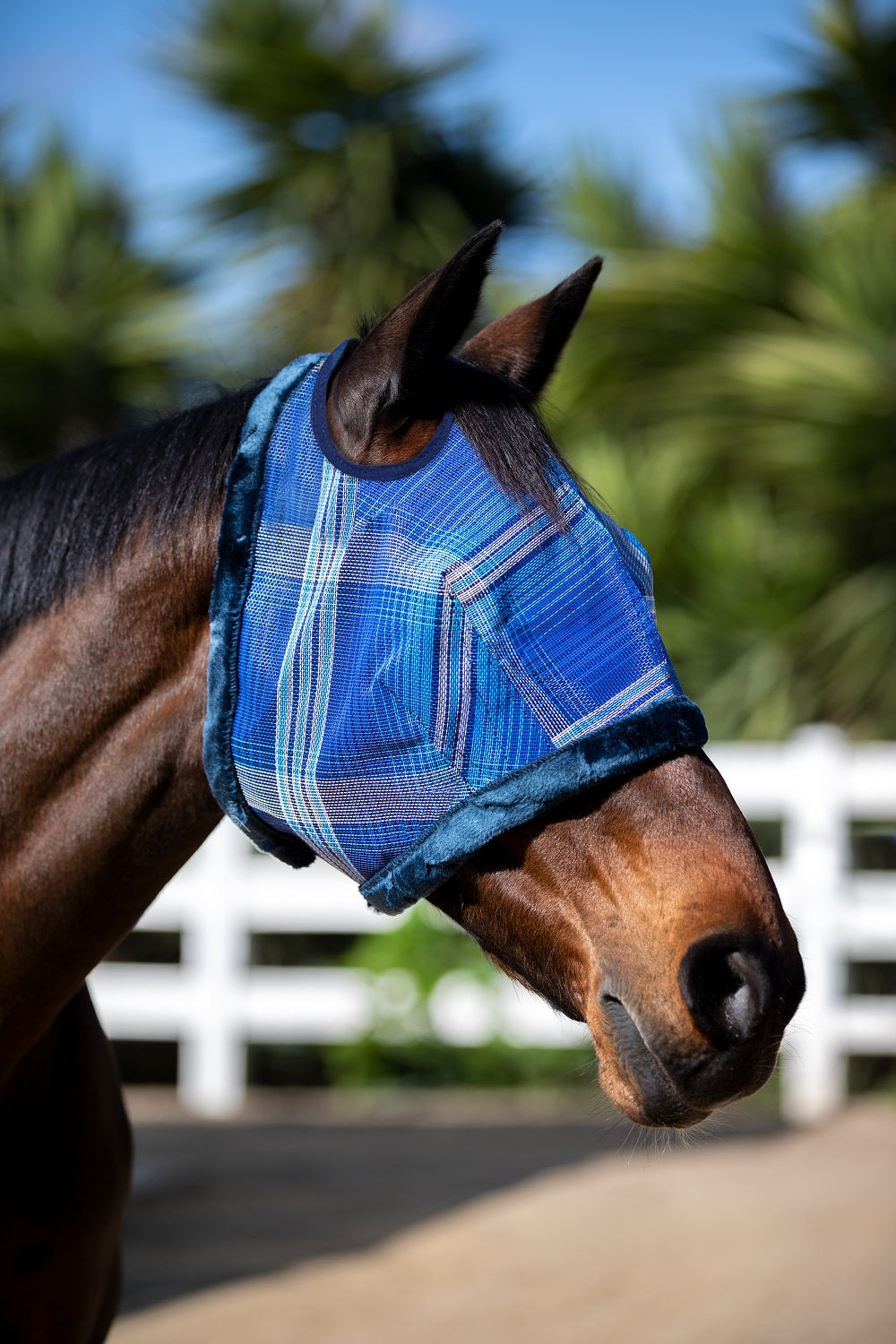 Kensington Fly Mask with Fleece Trim - Dual Ear Holes - 73% UV Blocking