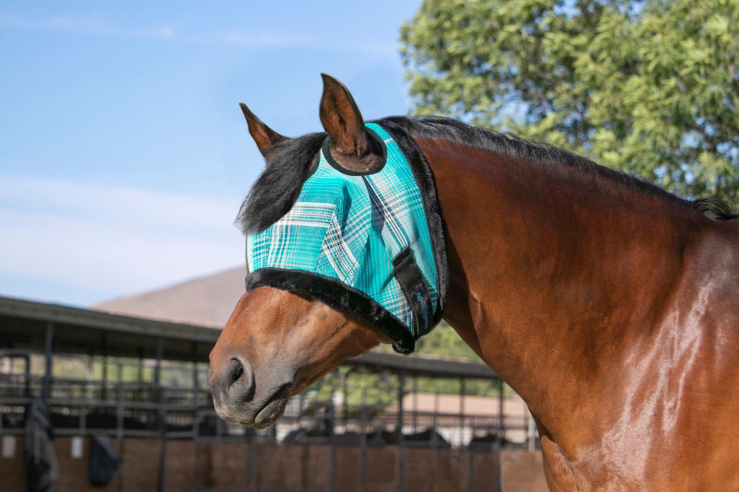 Kensington Fly Mask with Fleece Trim - Dual Ear Holes - 73% UV Blocking