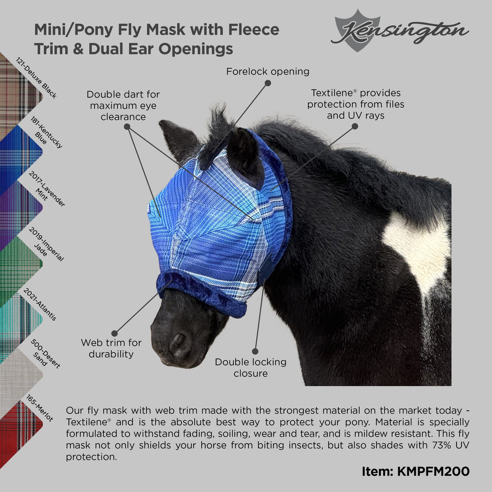 Kensington Mini/Pony Fly Mask with Fleece Trim & Dual Ear Openings - 73% UV Blocking