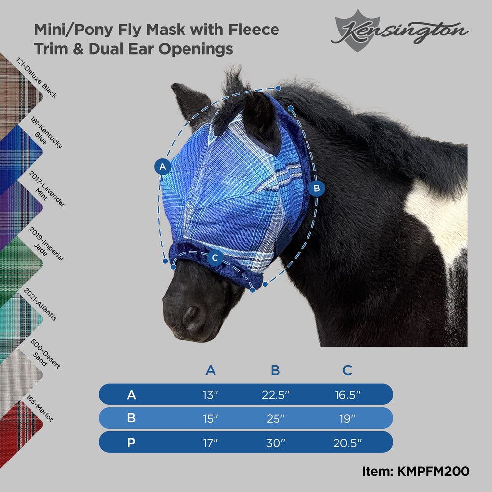 Kensington Mini/Pony Fly Mask with Fleece Trim & Dual Ear Openings - 73% UV Blocking