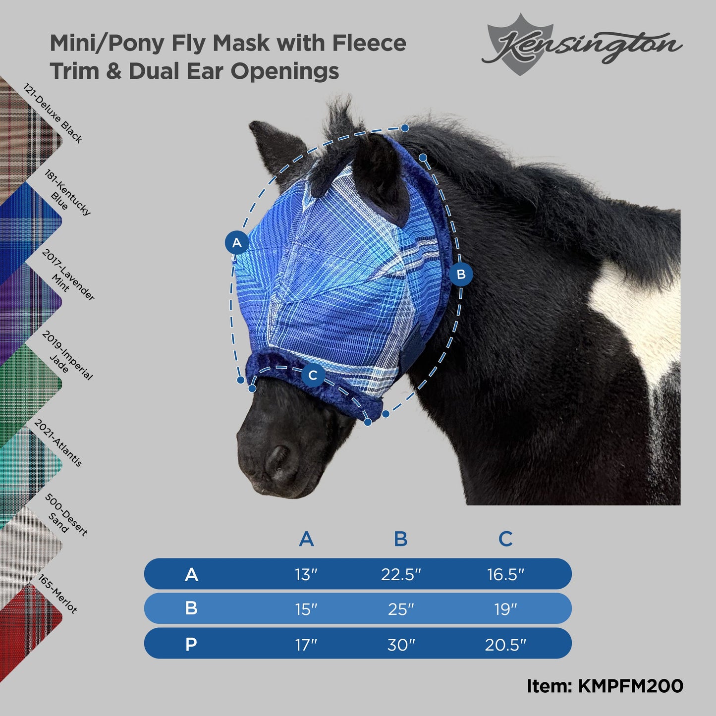 Kensington Mini/Pony Fly Mask with Fleece Trim & Dual Ear Openings - 73% UV Blocking