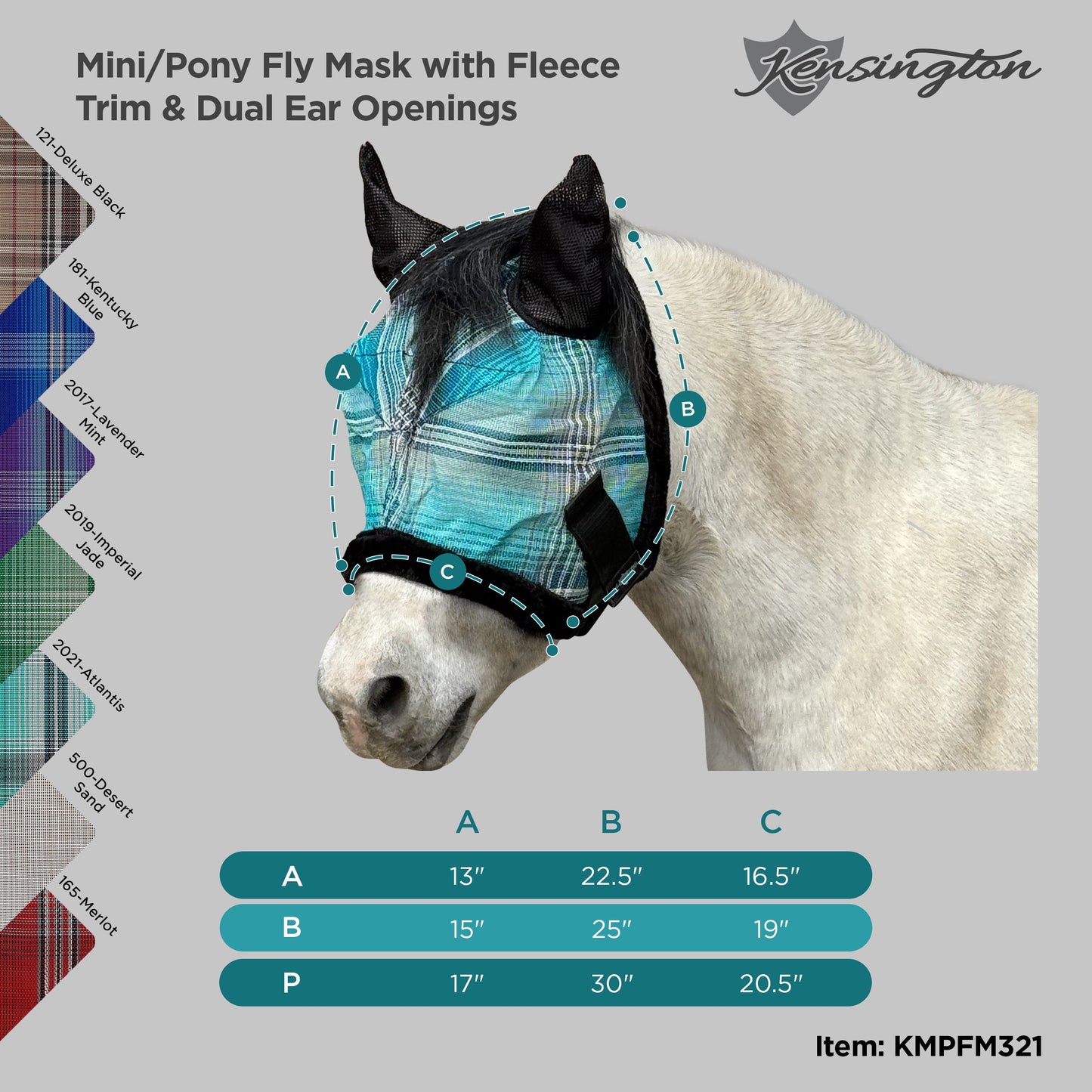 Kensington Mini/Pony Fly Mask with Fleece Trim & Soft Mesh Ears - 73% UV Blocking
